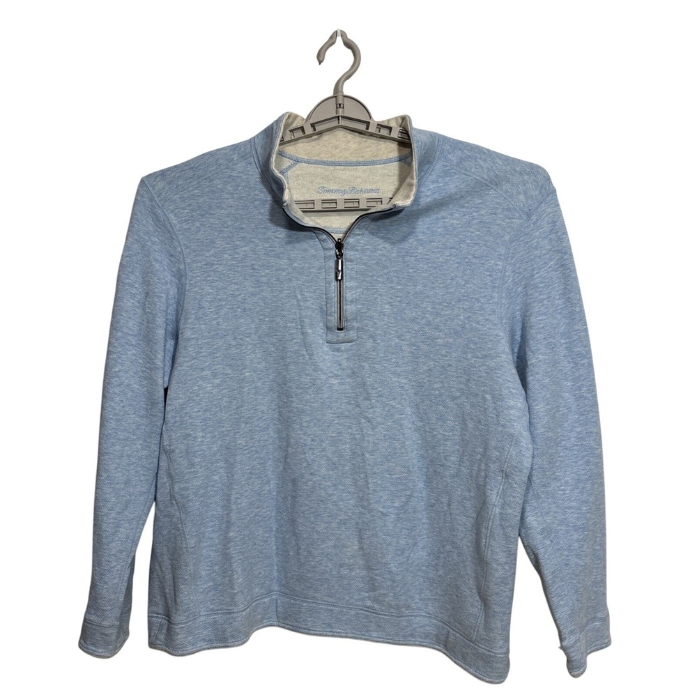 Tommy Bahama Men's Pullover Sweater 1/4 Zip Gray/Blue Reversible Size XL No Tag